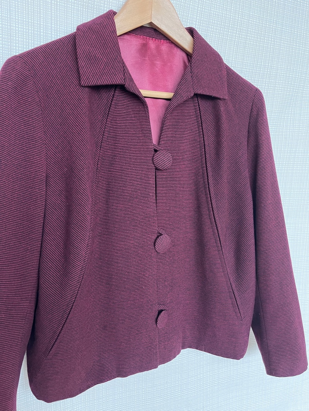 Vintage Mid-Century Short Jacket Plum Burgundy Textured Wool 50s 60s Unique